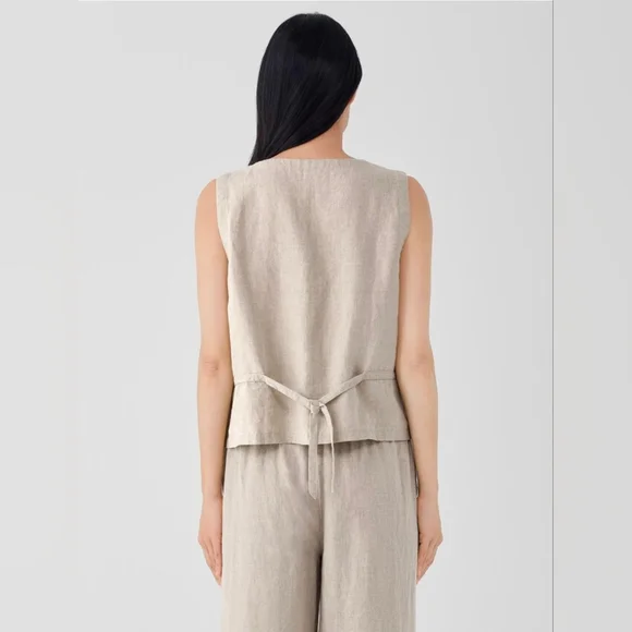 Eileen Fisher Organic Linen Tan Vest Petite Small - Picture 3 of 10